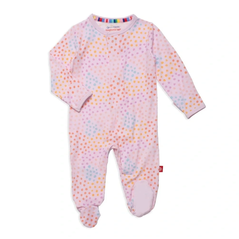 Magnetic Me Pink Sparkle Footie Girls 6-9M Modal Sleeper Pajamas Polka Dots